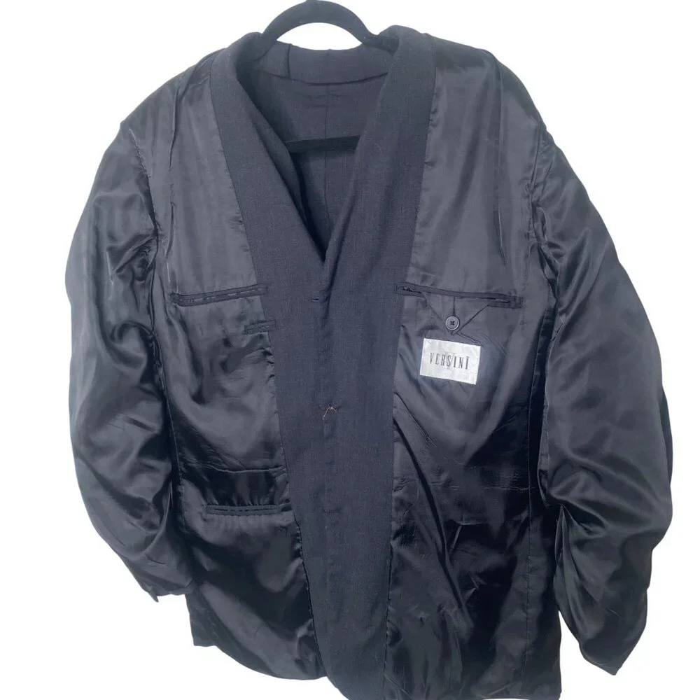 Versini Wool Suit Blazer Jacket Mens 38R Black Two Button Sports Coat Business C